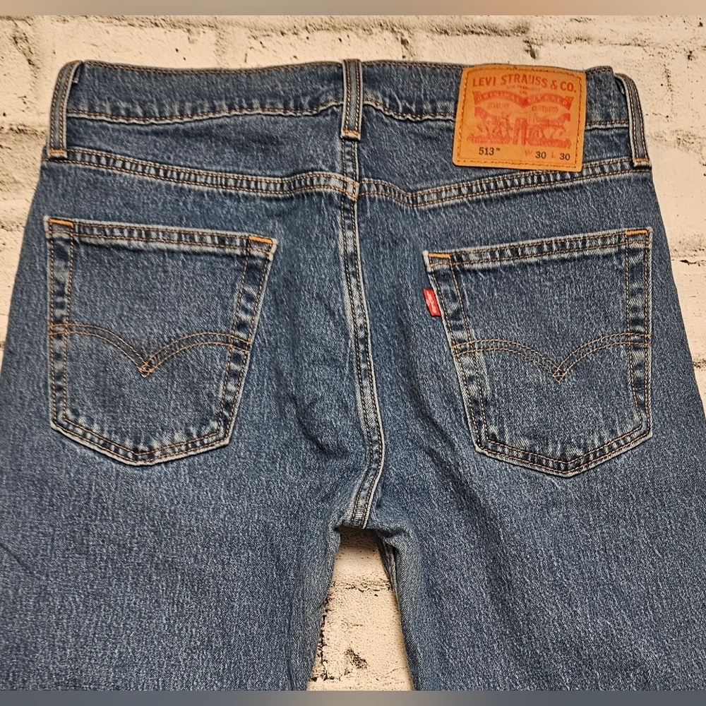 Levi’s 513 Slim Straight Jeans W30 Hemmed 27” Inseam Classic Blue - Picture 6 of 11